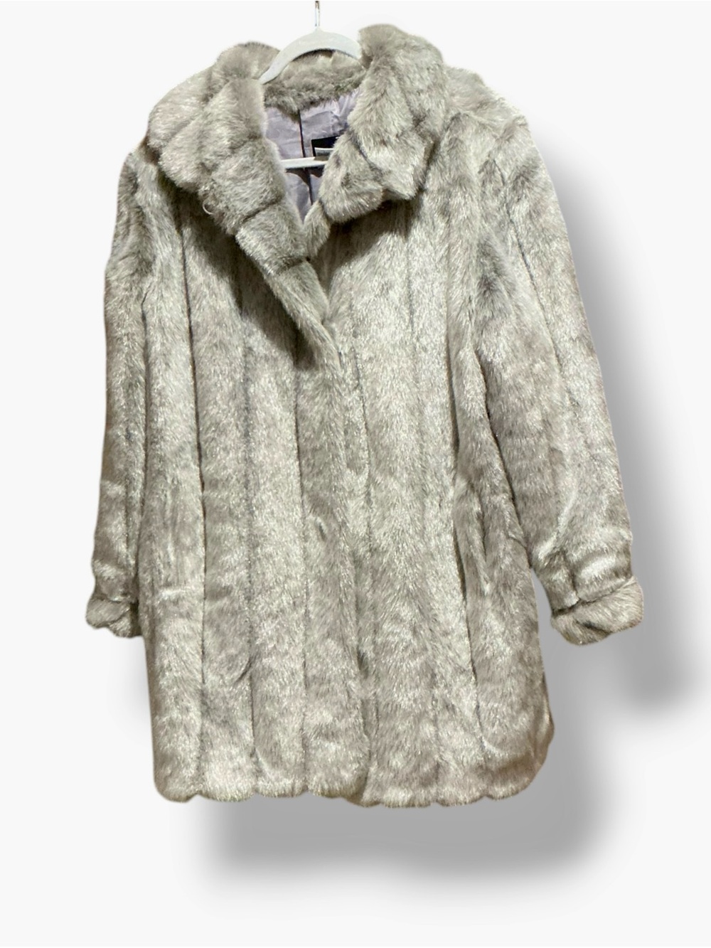 Dennis Basso Faux Fur Coat Women’s 1X Gray Full Length Plush Collar